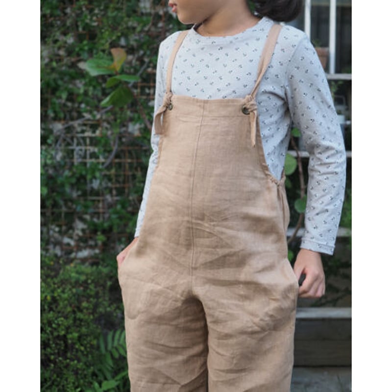 k-073sp(B) キッズリネンサロペット/ベージュ 120/130/140 | quatre