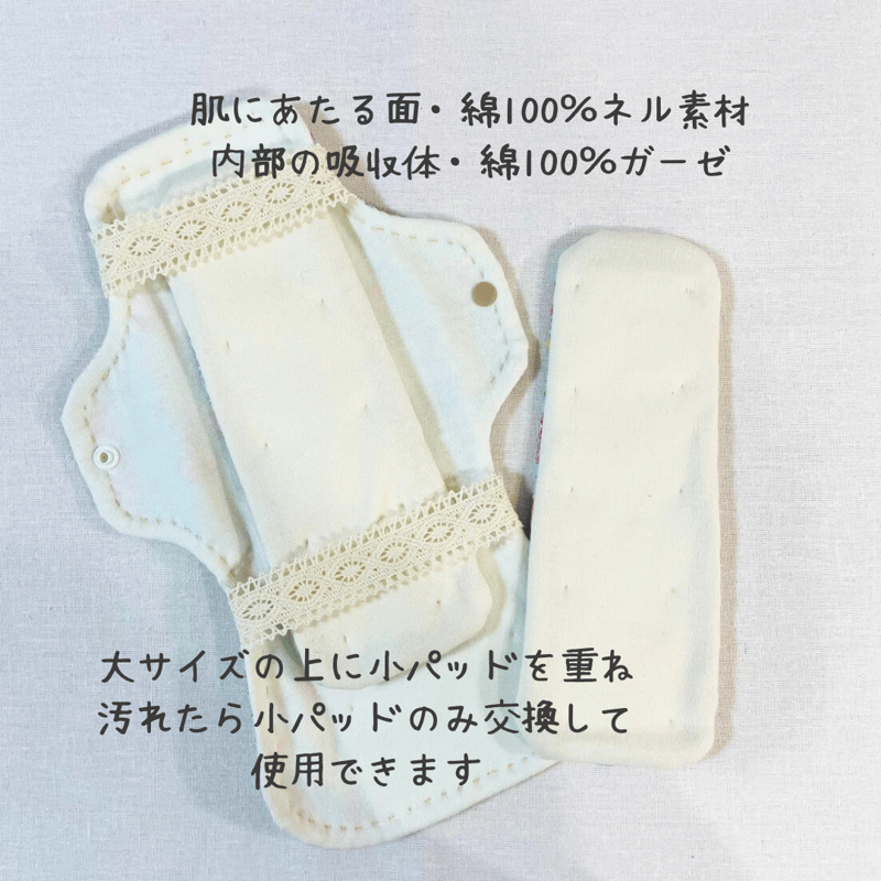 ブルー・花柄）布ナプキン大小3枚セット【冷え予防・尿もれ・生理