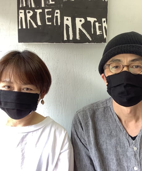 ★ARTEA｜【 artea-mask003 】洗えるリネンマスク（ポケット付）bk