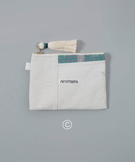 ARTE POVERA｜【 ARTEA - 26SP43 】 インドキルトラリー＆フランスシーツMIX ポーチ (S)