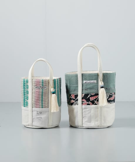ARTE POVERA｜【 ARTEA - 26SP46 】 インドキルトラリー＆フランスシーツMIX NEW ラウンドBAG (S)