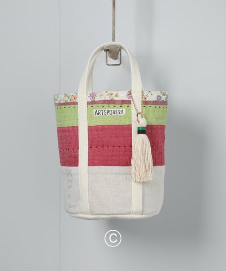 ARTE POVERA｜【 ARTEA - 26SP46 】 インドキルトラリー＆フランスシーツMIX NEW ラウンドBAG (S)