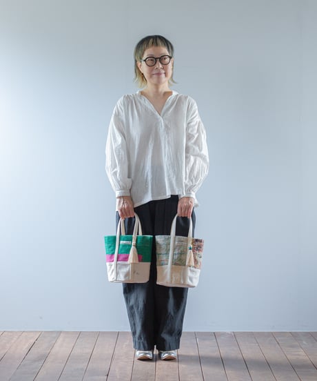 ARTE POVERA｜【 ARTEA - 26SP47 】 インドキルトラリー＆フランスシーツMIX NEW ラウンドBAG (M)