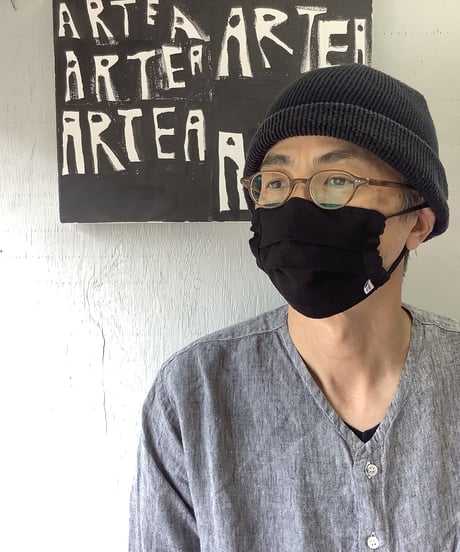 ★ARTEA｜【 artea-mask003 】洗えるリネンマスク（ポケット付）bk