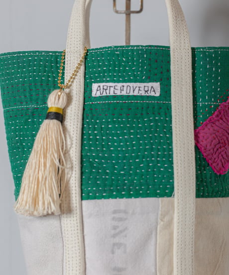 ARTE POVERA｜【 ARTEA - 26SP46 】 インドキルトラリー＆フランスシーツMIX NEW ラウンドBAG (S)