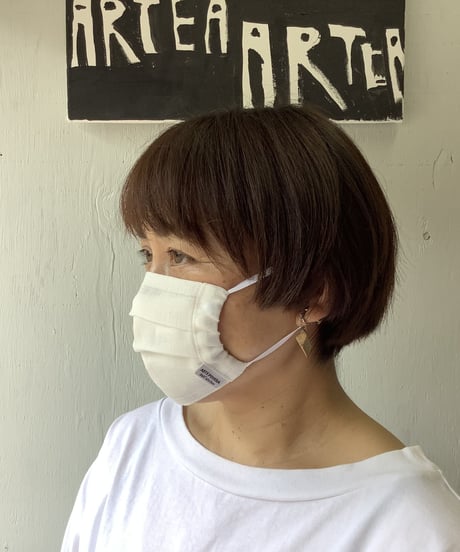 ★ARTEA ｜【 artea-mask001 】洗えるリネンマスク（ポケット付）wht