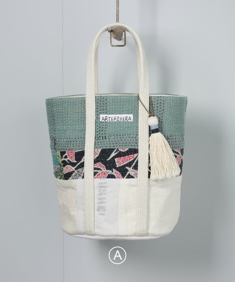 ARTE POVERA｜【 ARTEA - 26SP47 】 インドキルトラリー＆フランスシーツMIX NEW ラウンドBAG (M)