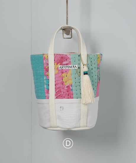 ARTE POVERA｜【 ARTEA - 26SP46 】 インドキルトラリー＆フランスシーツMIX NEW ラウンドBAG (S)