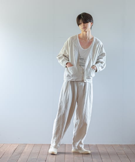 ARTE POVERA｜【 ARTEA - 26SP35 】 フランスUSEDシーツMIX ステンシルノーカラーワークJKT