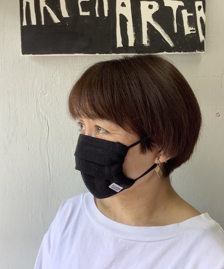 ★ARTEA｜【 artea-mask003 】洗えるリネンマスク（ポケット付）bk