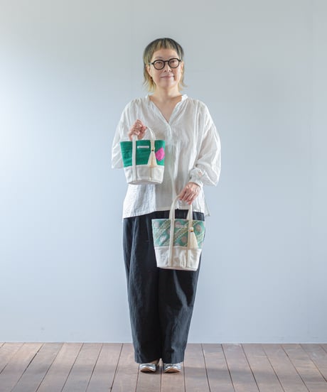 ARTE POVERA｜【 ARTEA - 26SP46 】 インドキルトラリー＆フランスシーツMIX NEW ラウンドBAG (S)