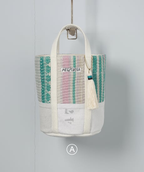 ARTE POVERA｜【 ARTEA - 26SP46 】 インドキルトラリー＆フランスシーツMIX NEW ラウンドBAG (S)