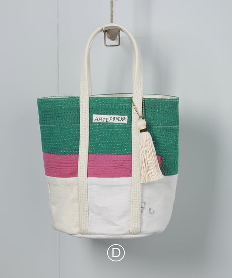 ARTE POVERA｜【 ARTEA - 26SP47 】 インドキルトラリー＆フランスシーツMIX NEW ラウンドBAG (M)