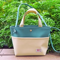 トートバッグ（青緑＆ベージュ・BIGポケット）