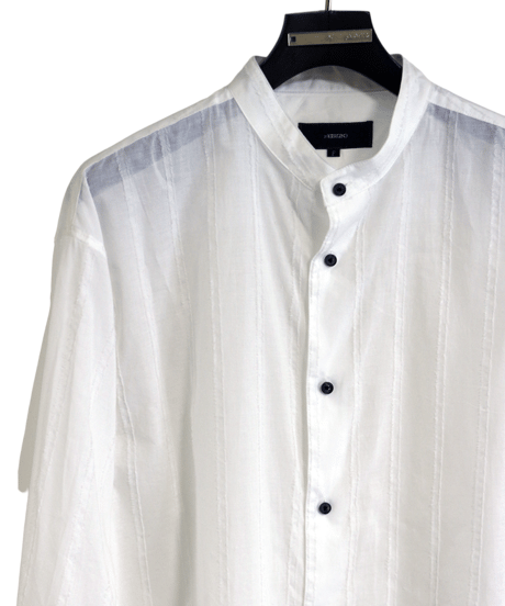 ys Yuji SUGENO (イース ユウジ スゲノ)  210830404-WHITE / Cut fringe striped over collarless shirt