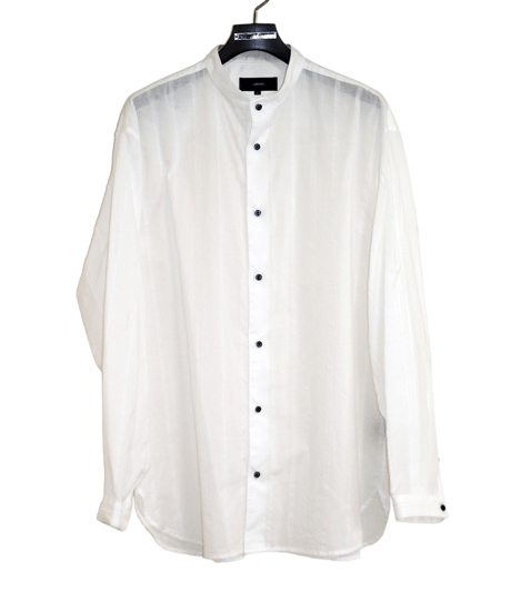 ys Yuji SUGENO (イース ユウジ スゲノ)  210830404-WHITE / Cut fringe striped over collarless shirt