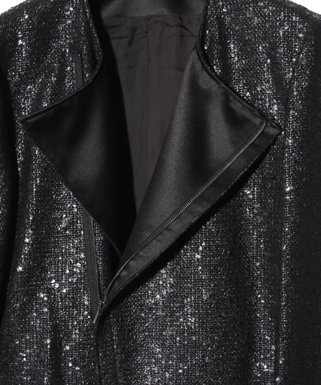ys Yuji SUGENO (イース ユウジ スゲノ) 210831104 / Black Foil Tweed No Col lar Riders Coat