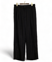 ys Yuji SUGENO (イース ユウジ スゲノ)  210830502-BLACK / Karami Stripe Easy Wide Pants