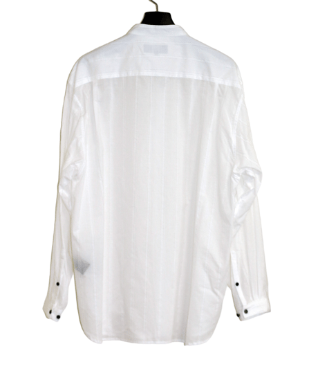 ys Yuji SUGENO (イース ユウジ スゲノ)  210830404-WHITE / Cut fringe striped over collarless shirt