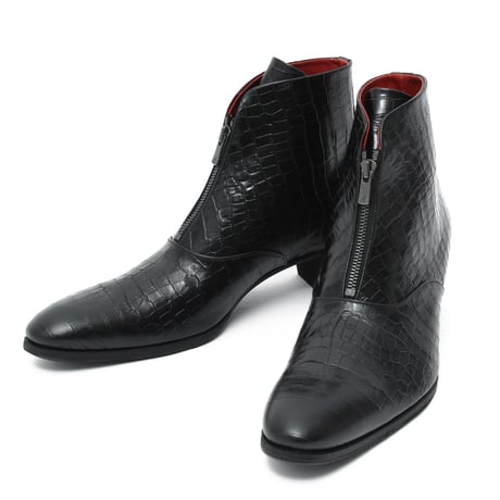 ys Yuji SUGENO (イース ユウジ スゲノ)  210854202 / Aisle Croco Front Zip Heel Boots - BLACK