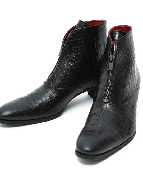 ys Yuji SUGENO (イース ユウジ スゲノ)  210854202 / Aisle Croco Front Zip Heel Boots - BLACK