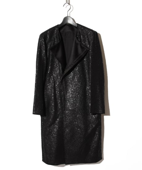ys Yuji SUGENO (イース ユウジ スゲノ) 210831104 / Black Foil Tweed No Col lar Riders Coat