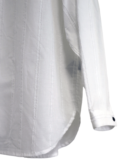ys Yuji SUGENO (イース ユウジ スゲノ)  210830404-WHITE / Cut fringe striped over collarless shirt