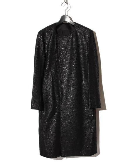 ys Yuji SUGENO (イース ユウジ スゲノ) 210831104 / Black Foil Tweed No Col lar Riders Coat