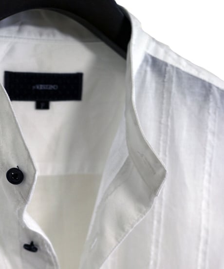 ys Yuji SUGENO (イース ユウジ スゲノ)  210830404-WHITE / Cut fringe striped over collarless shirt