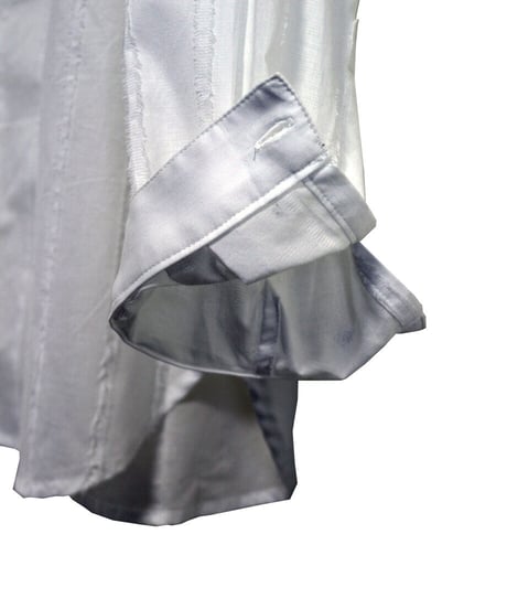 ys Yuji SUGENO (イース ユウジ スゲノ)  210830404-WHITE / Cut fringe striped over collarless shirt