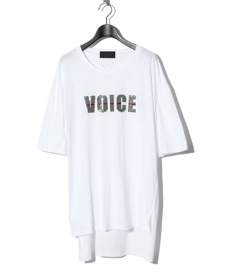 ys Yuji SUGENO (イース ユウジ スゲノ)  220210109 /  Sequin Embroidery Hemstep Big T / VOICE -WHITE