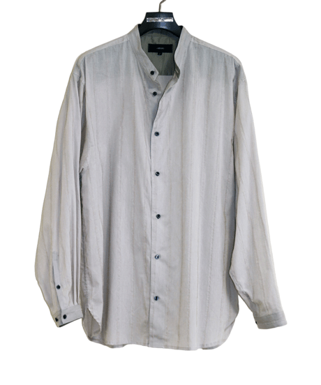 ys Yuji SUGENO (イース ユウジ スゲノ)  210830404-L.GRAY / Cut fringe striped over collarless shirt