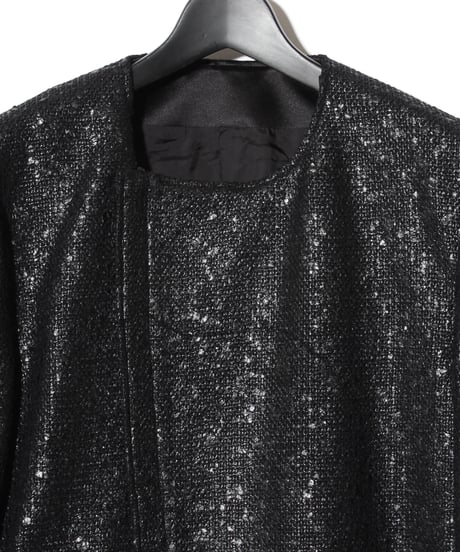 ys Yuji SUGENO (イース ユウジ スゲノ) 210831104 / Black Foil Tweed No Col lar Riders Coat