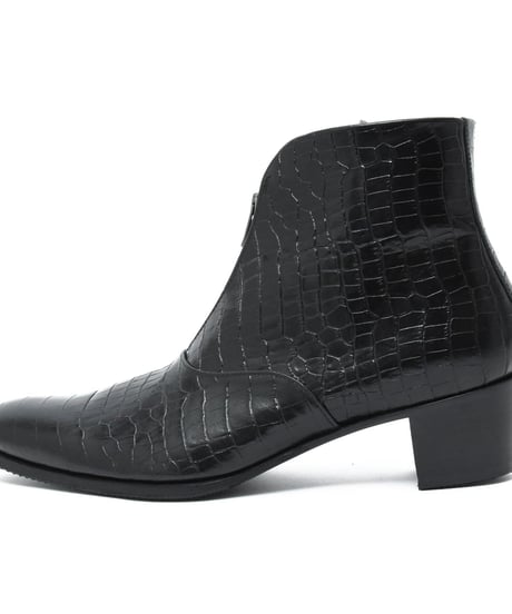 ys Yuji SUGENO (イース ユウジ スゲノ)  210854202 / Aisle Croco Front Zip Heel Boots - BLACK