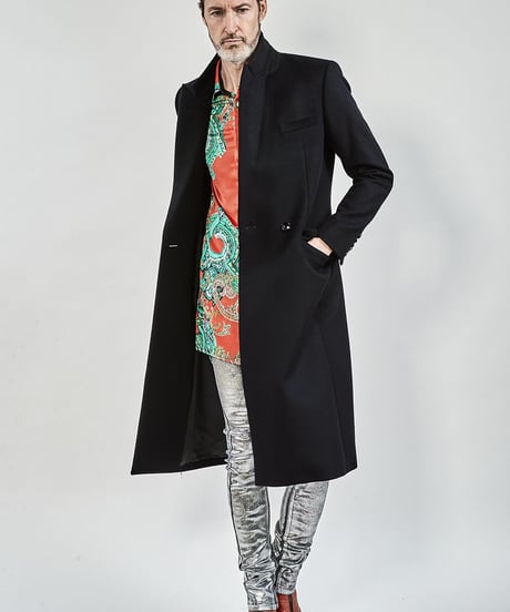 ys Yuji SUGENO (イース ユウジ スゲノ) 210731103-BLACK / Lamb Beaver wool Semi-double Long Chester Coat