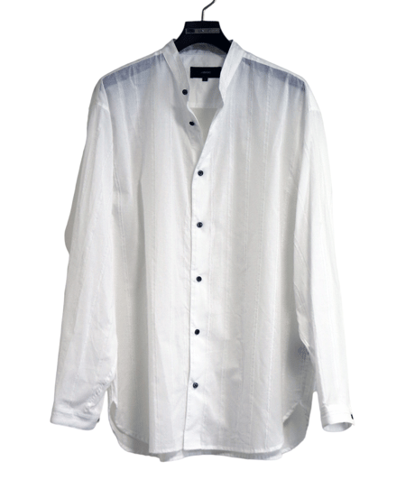 ys Yuji SUGENO (イース ユウジ スゲノ)  210830404-WHITE / Cut fringe striped over collarless shirt