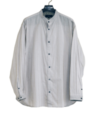 ys Yuji SUGENO (イース ユウジ スゲノ)  210830404-L.GRAY / Cut fringe striped over collarless shirt