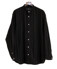 ys Yuji SUGENO (イース ユウジ スゲノ)  210830404-BLACK / Cut fringe striped over collarless shirt