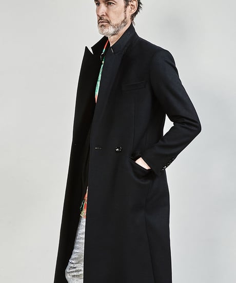 ys Yuji SUGENO (イース ユウジ スゲノ) 210731103-BLACK / Lamb Beaver wool Semi-double Long Chester Coat