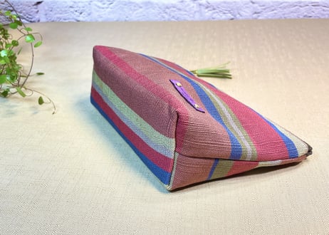 ファスナーポーチ／ピンクとブルーのボーダー／zipper pouch