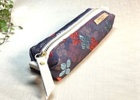 ペンケース型キャラメルポーチ／pencil case／パープル系　色とりどりの小花がステキな帯 1
