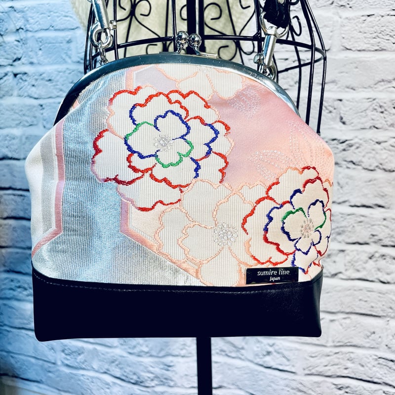 がま口ショルダーバッグ18cm/clasp shoulder bag/ピンク系の花 がま口ショルダーバッグ18cm/clasp shoulder bag/ピンク系の花