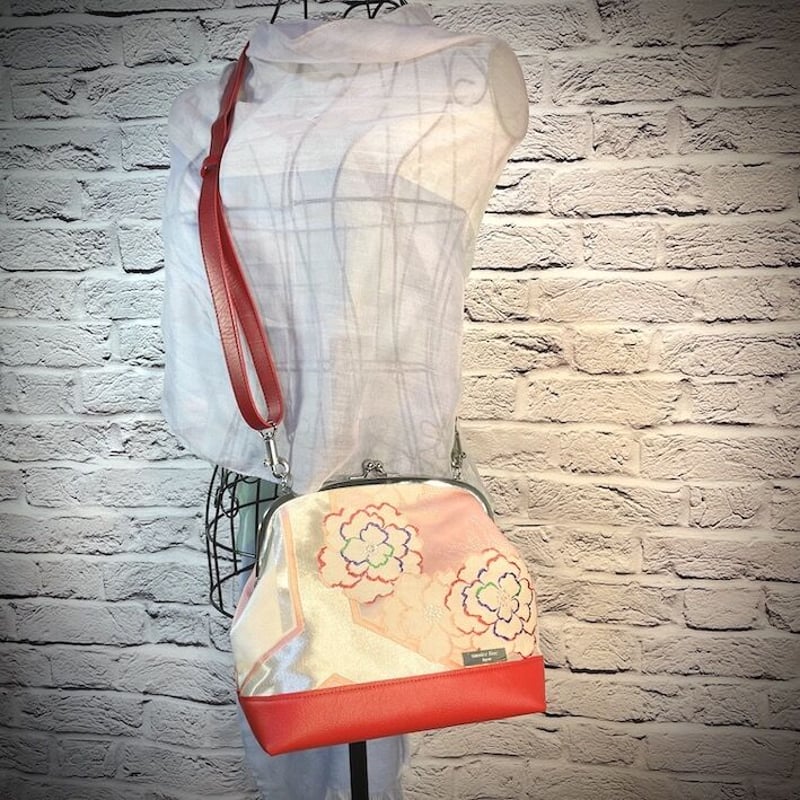 がま口ショルダーバッグ20cm/clasp shoulder bag/ピンク系の花 がま口ショルダーバッグ20cm/clasp shoulder bag/ピンク系の花