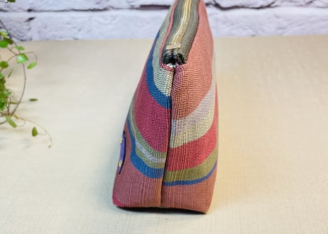 ファスナーポーチ／ピンクとブルーのボーダー／zipper pouch