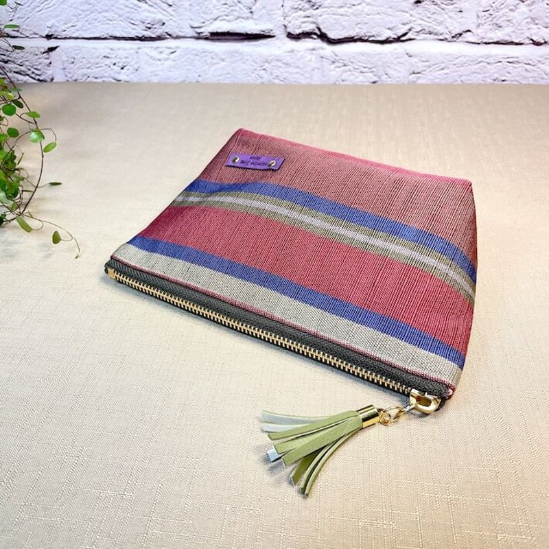 ファスナーポーチ/ピンクとブルーのボーダーの帯/zipper pouch ファスナーポーチ/ピンクとブルーのボーダーの帯/zipper pouch