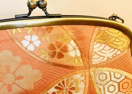 がま口ショルダーバッグ 20cm／オレンジの七宝柄／Clasp Shoulder Bag (20 cm Frame Type)