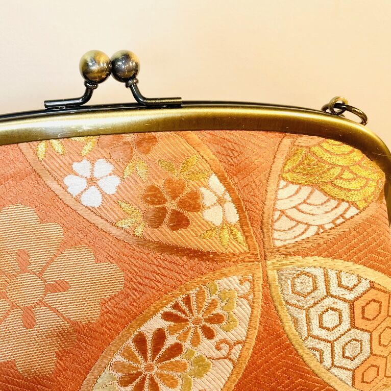 がま口ショルダーバッグ 20cm／オレンジの七宝柄／Clasp Shoulder Bag 