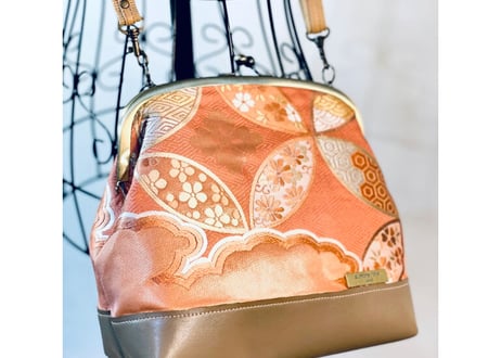 がま口ショルダーバッグ 20cm／オレンジの七宝柄／Clasp Shoulder Bag (20 cm Frame Type)