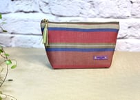 ファスナーポーチ／ピンクとブルーのボーダー／zipper pouch