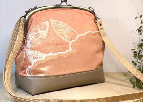 がま口ショルダーバッグ 20cm／オレンジの七宝柄／Clasp Shoulder Bag (20 cm Frame Type)